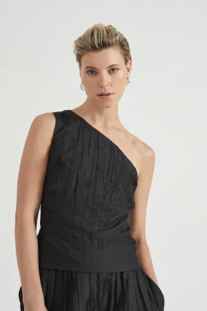ROLLING WAVE ONE SHOULDER TOP | BLACK