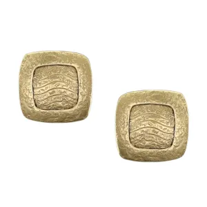 Rounded Square Frame with Patterned Center Post or Clip Earring