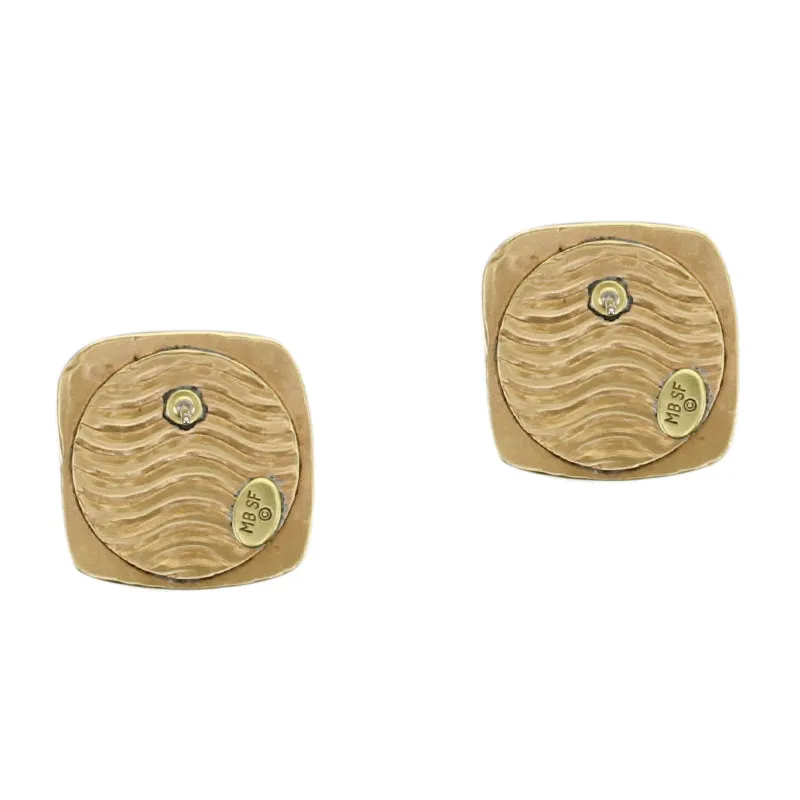 Rounded Square Frame with Patterned Center Post or Clip Earring