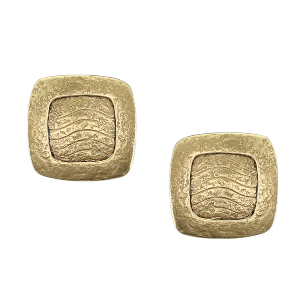 Rounded Square Frame with Patterned Center Post or Clip Earring