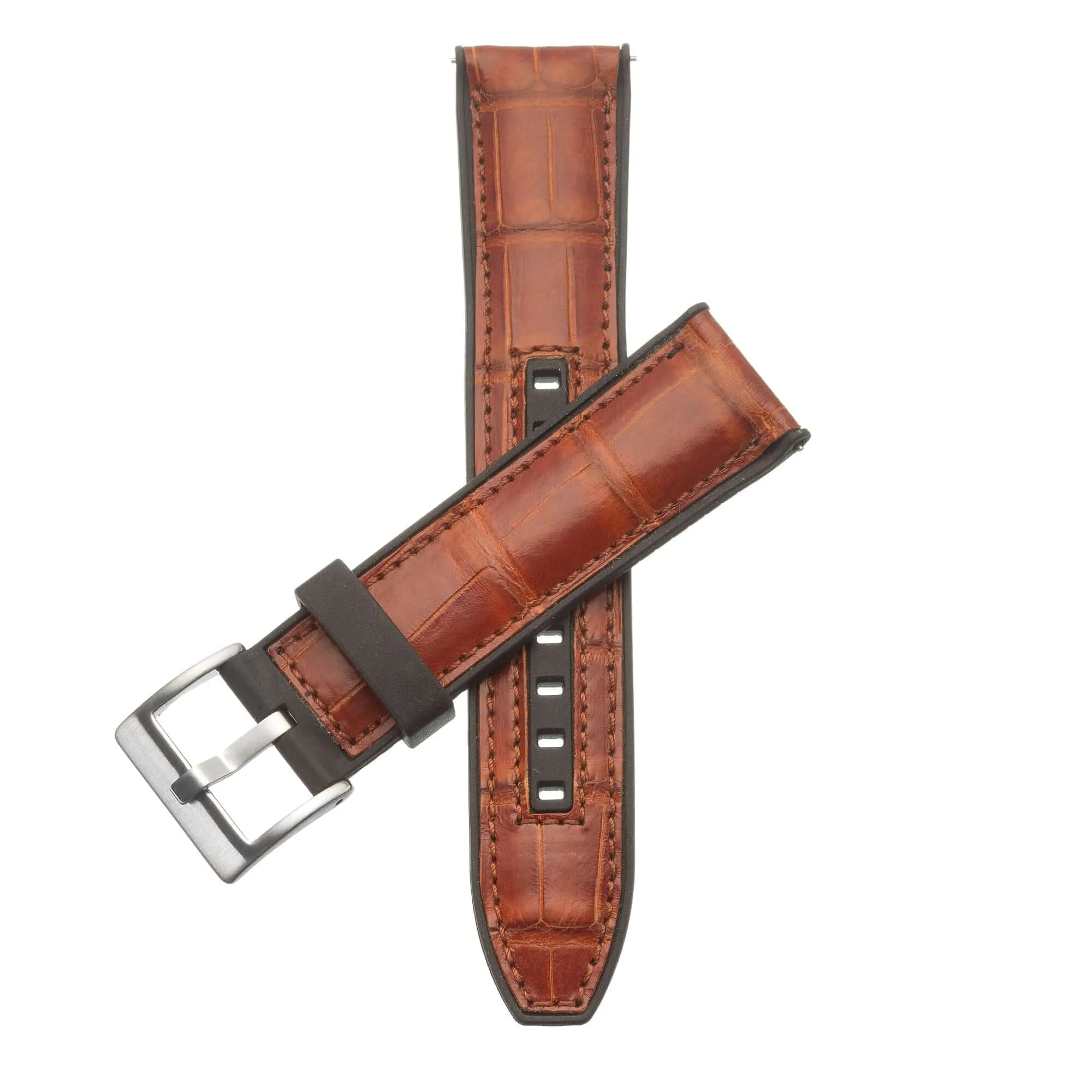 Rubber Cognac Glossy Alligator Watch Band