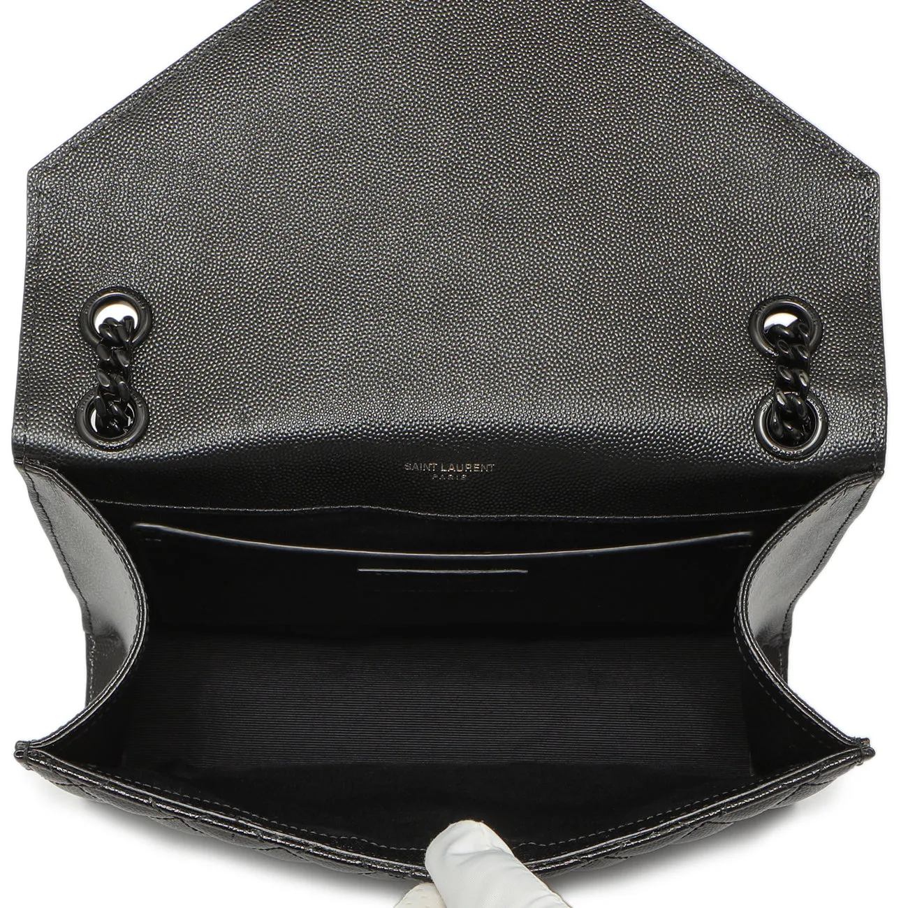 Saint Laurent Black Grain De Poudre Textured Mixed Matelasse Medium Triquilt Monogram Envelope Satchel