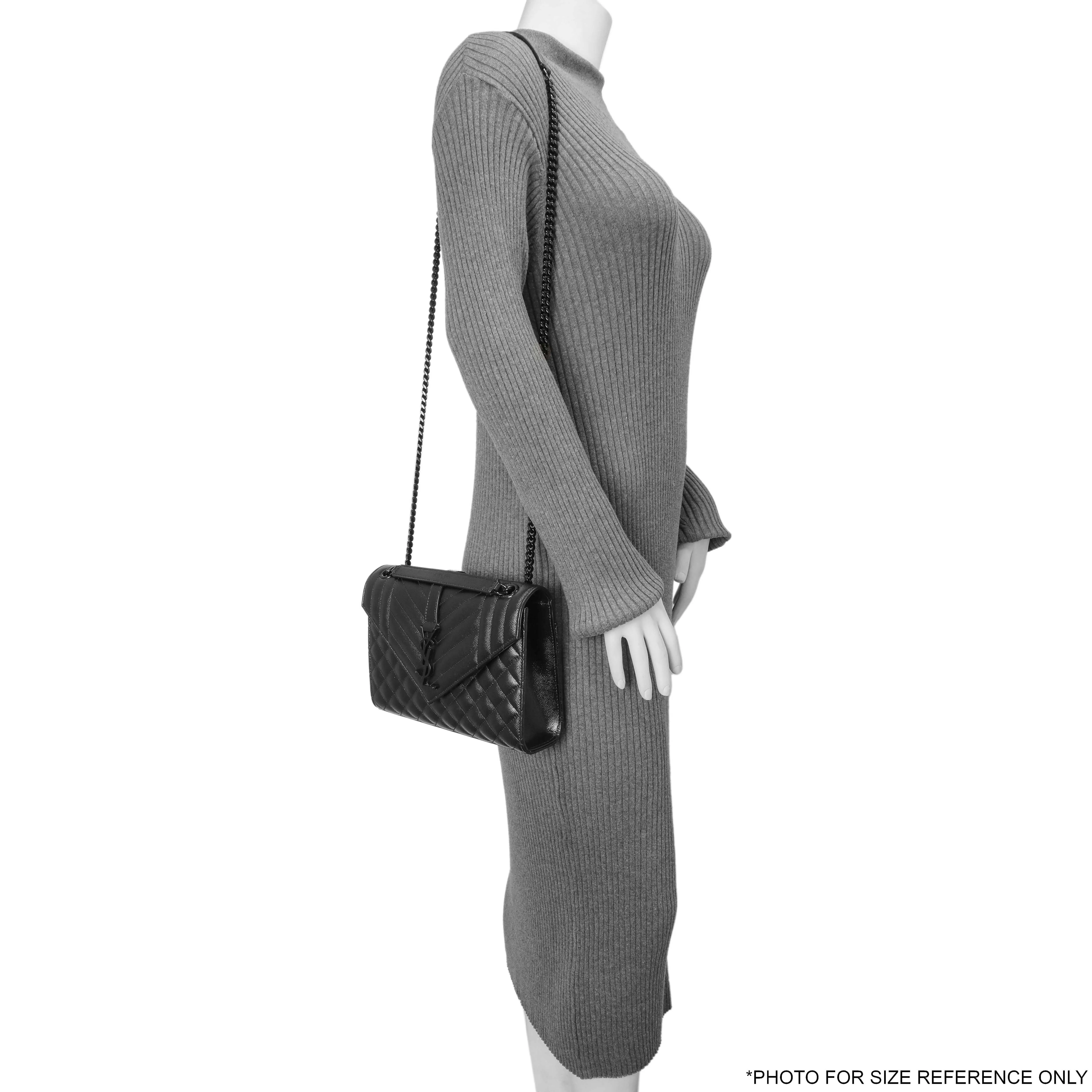 Saint Laurent Black Grain De Poudre Textured Mixed Matelasse Medium Triquilt Monogram Envelope Satchel