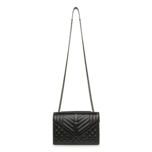 Saint Laurent Black Grain De Poudre Textured Mixed Matelasse Medium Triquilt Monogram Envelope Satchel