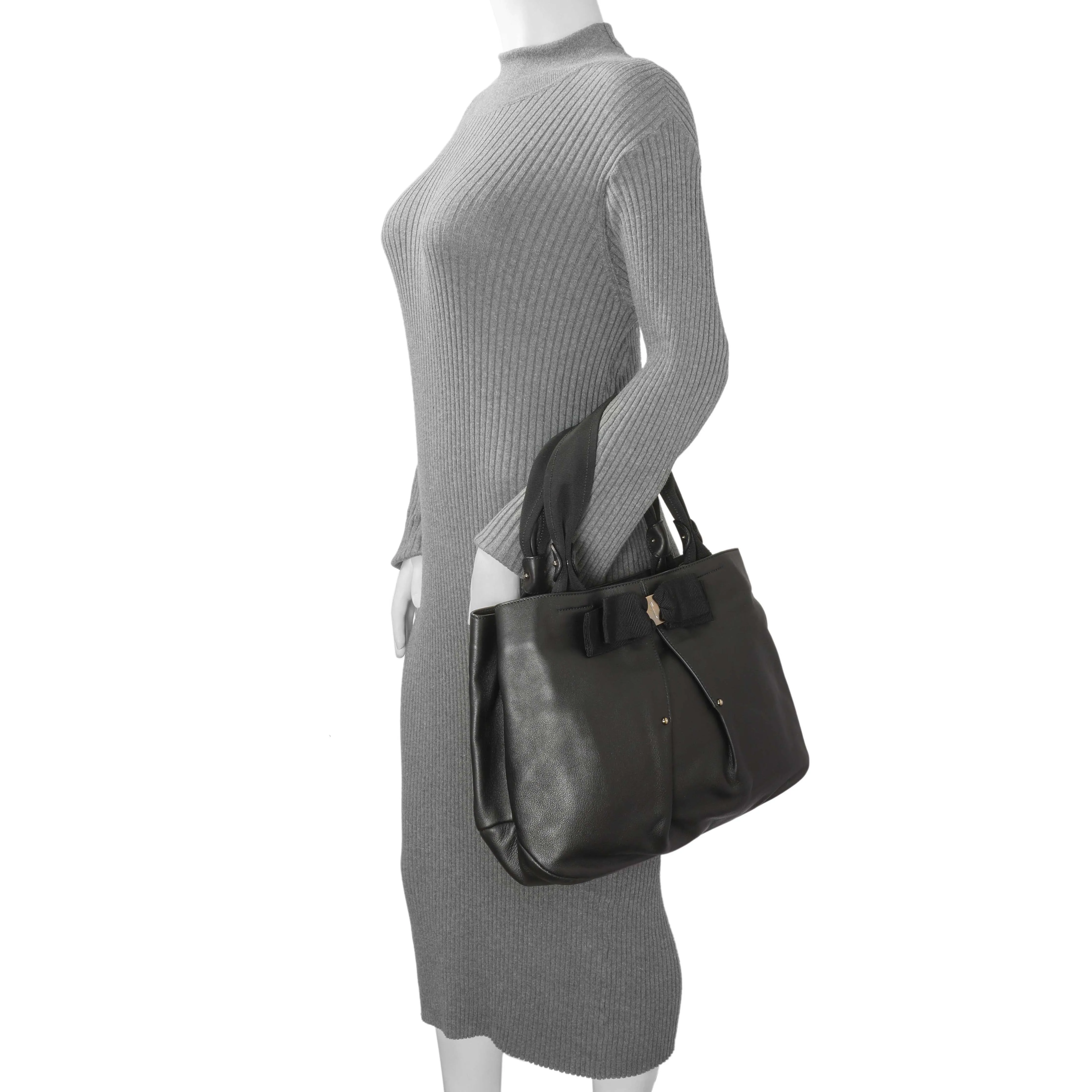 Salvatore Ferragamo Black Calfskin Vara Tote