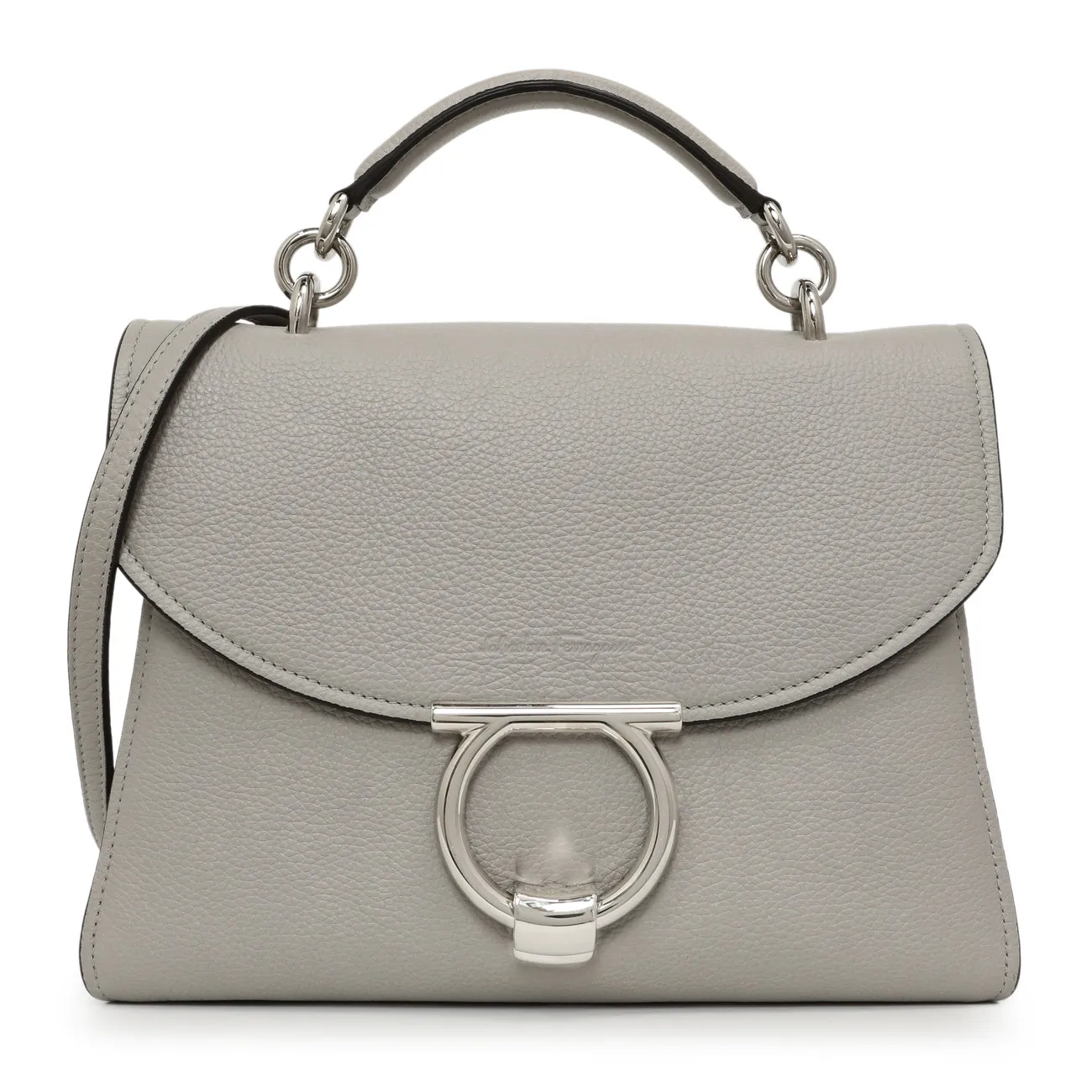 Salvatore Ferragamo Grey Calfskin Small Margot Top Handle