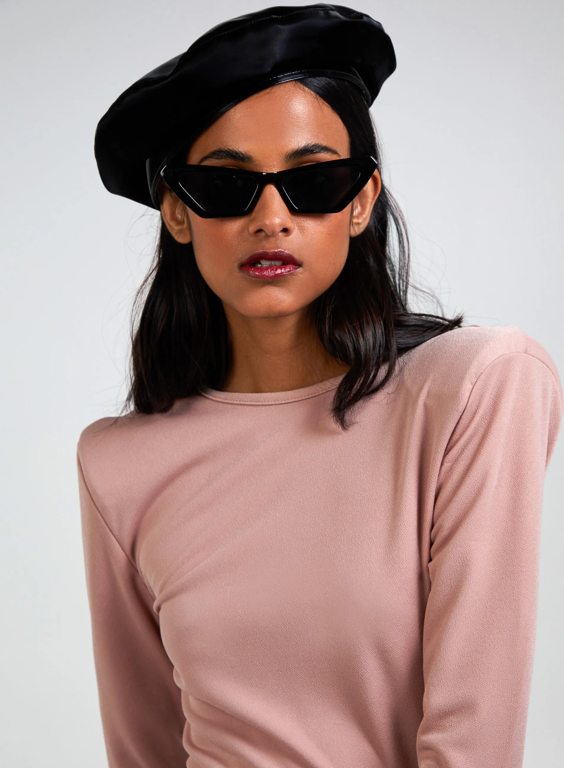 Scoop Neck Long Sleeve Shoulder Pad Dress