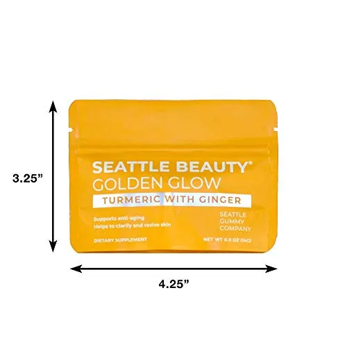 Seattle Gummy Company Seattle Beauty Goma dorada brillante; cúrcuma, jengibre, antioxidante, vegano, sin OMG, sin gluten, todo natural