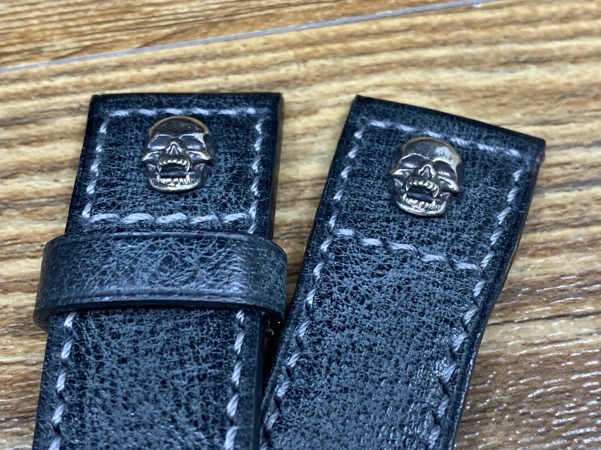 Seven Friday watch straps, SevenFriday watch Band, Leather Watch Straps 28mm, Distress Black Leather Mens Wrist Watch Band Replacement, Valentines Day Gift Ideas, Sterling Silver 925 Skull Head