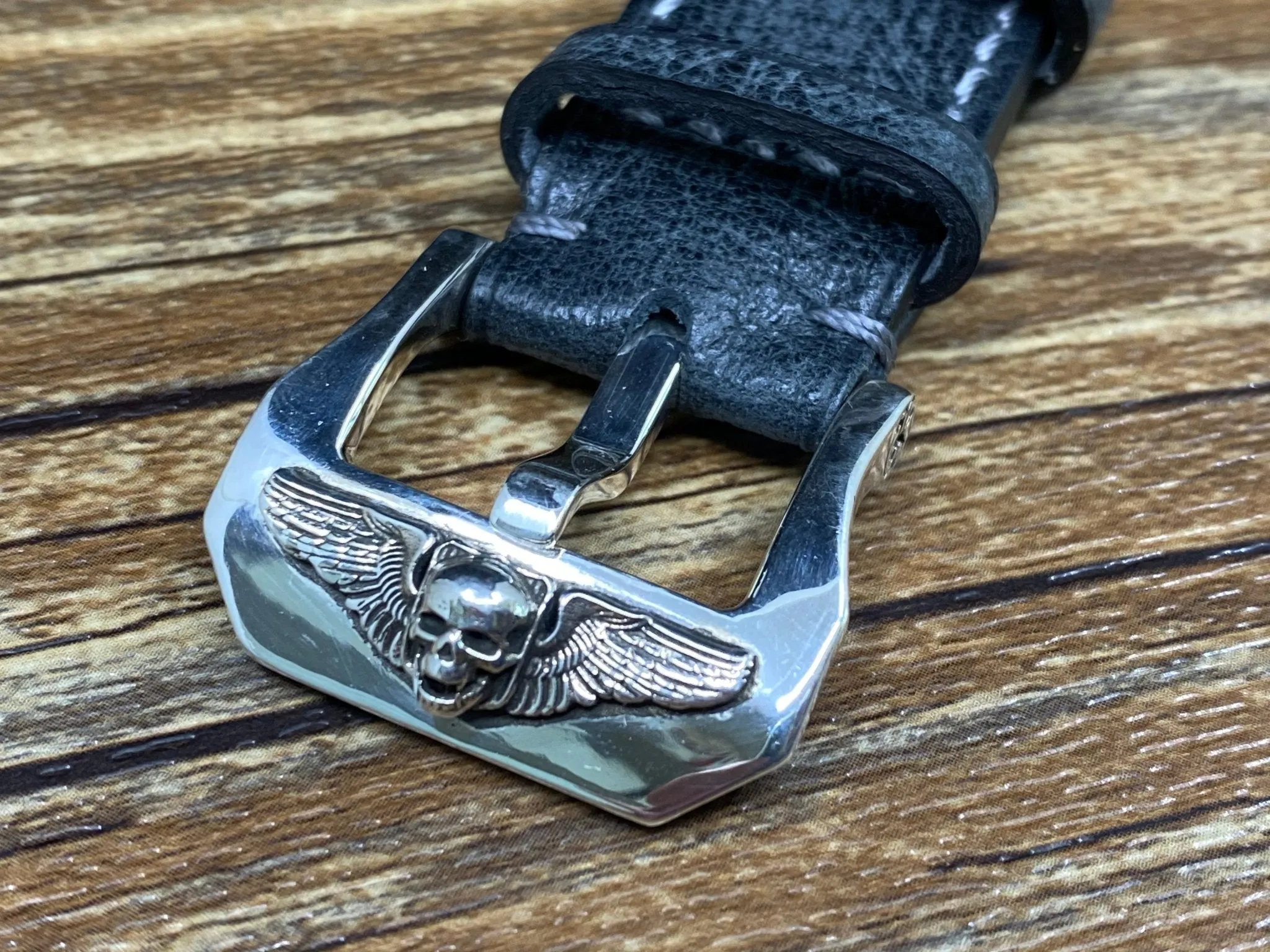 Seven Friday watch straps, SevenFriday watch Band, Leather Watch Straps 28mm, Distress Black Leather Mens Wrist Watch Band Replacement, Valentines Day Gift Ideas, Sterling Silver 925 Skull Head