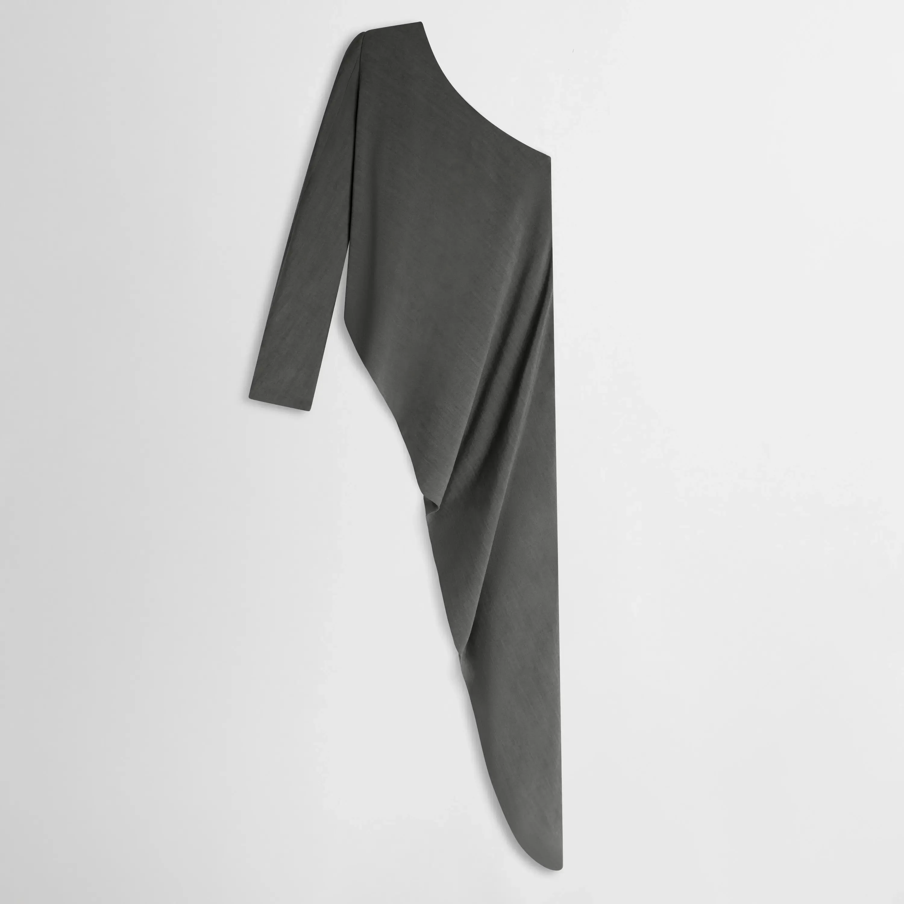 SHARP SHOULDER ASYMMETRIC TOP | dark taupe wool