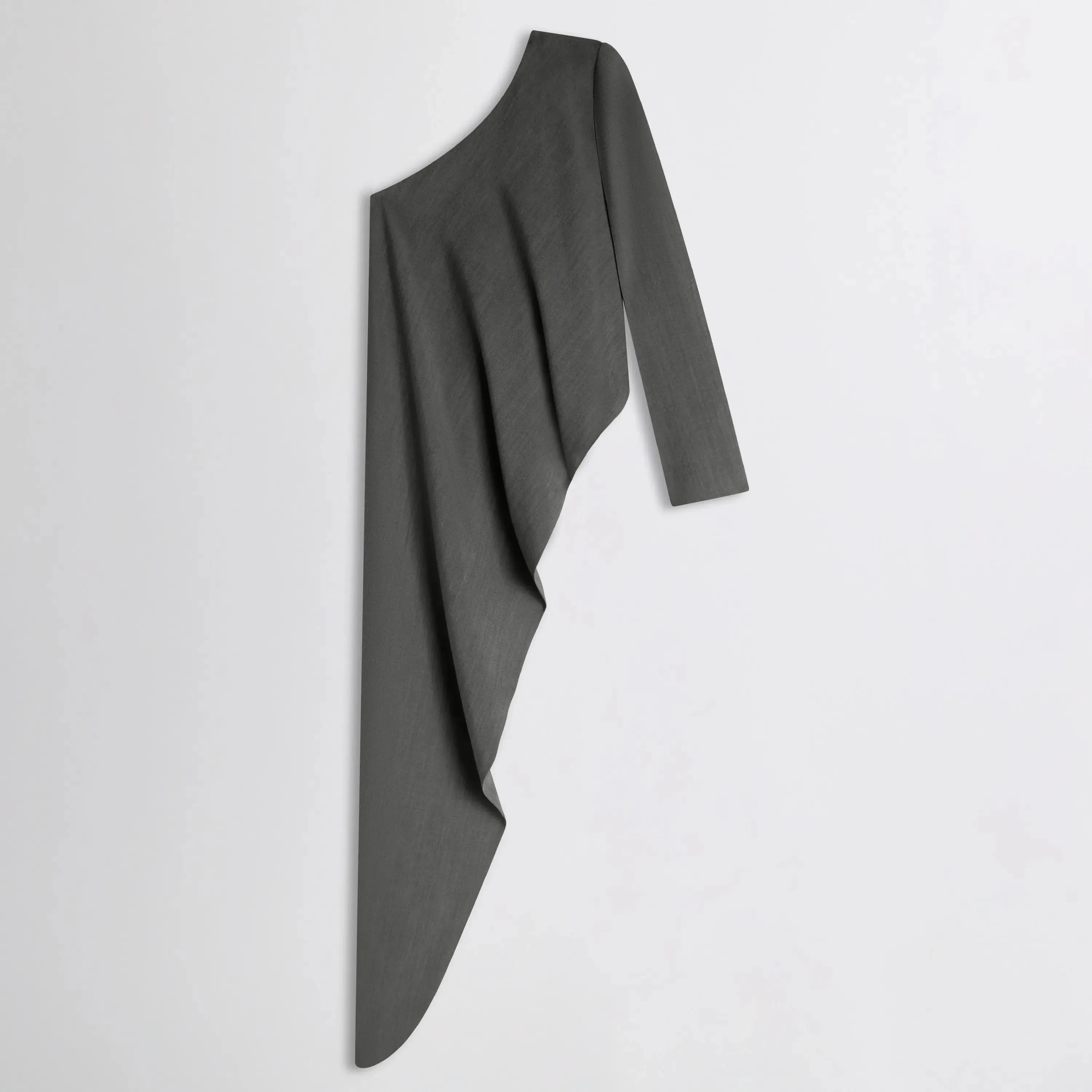 SHARP SHOULDER ASYMMETRIC TOP | dark taupe wool