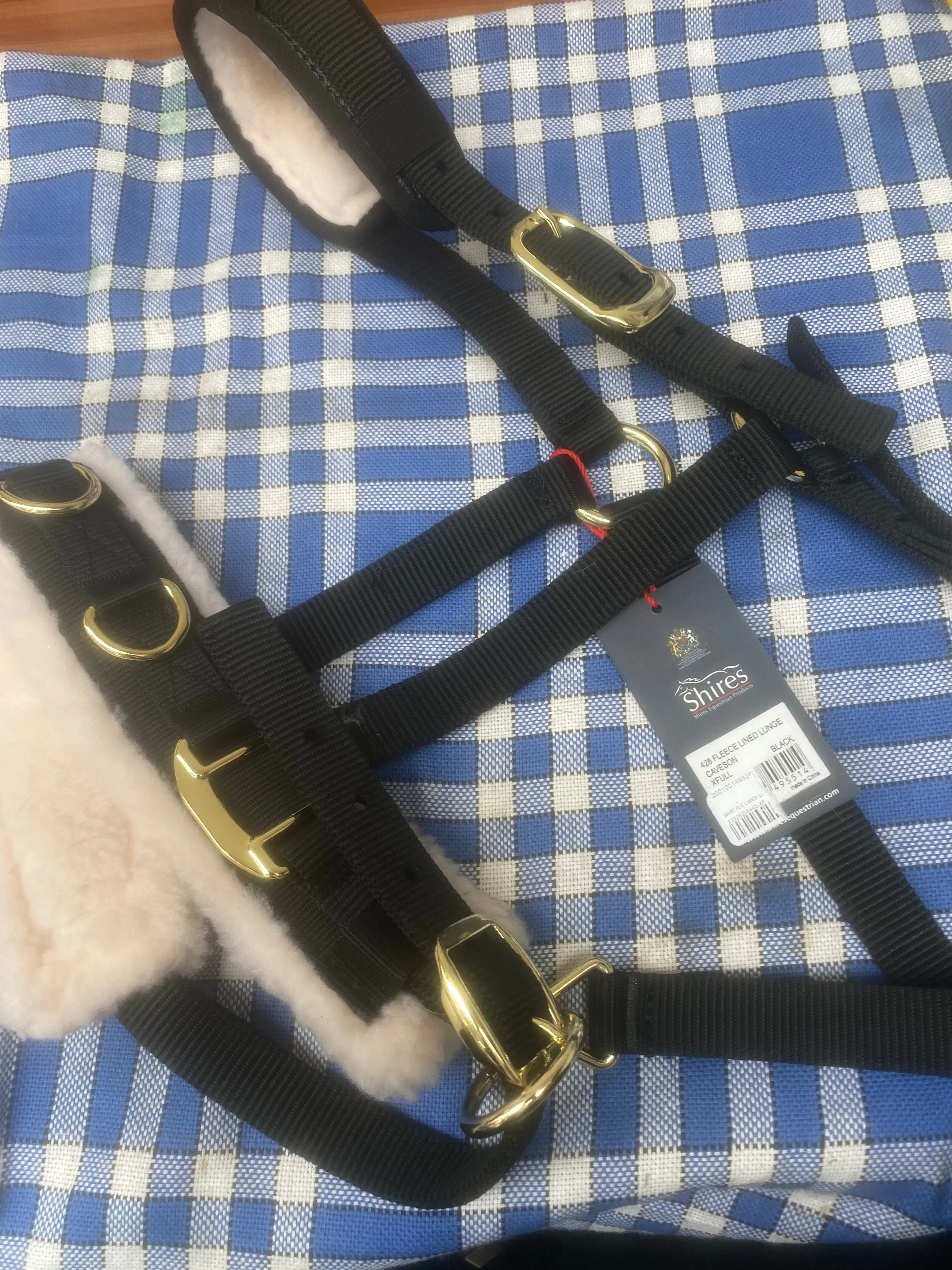 Shires black with brass cavesson headcollar