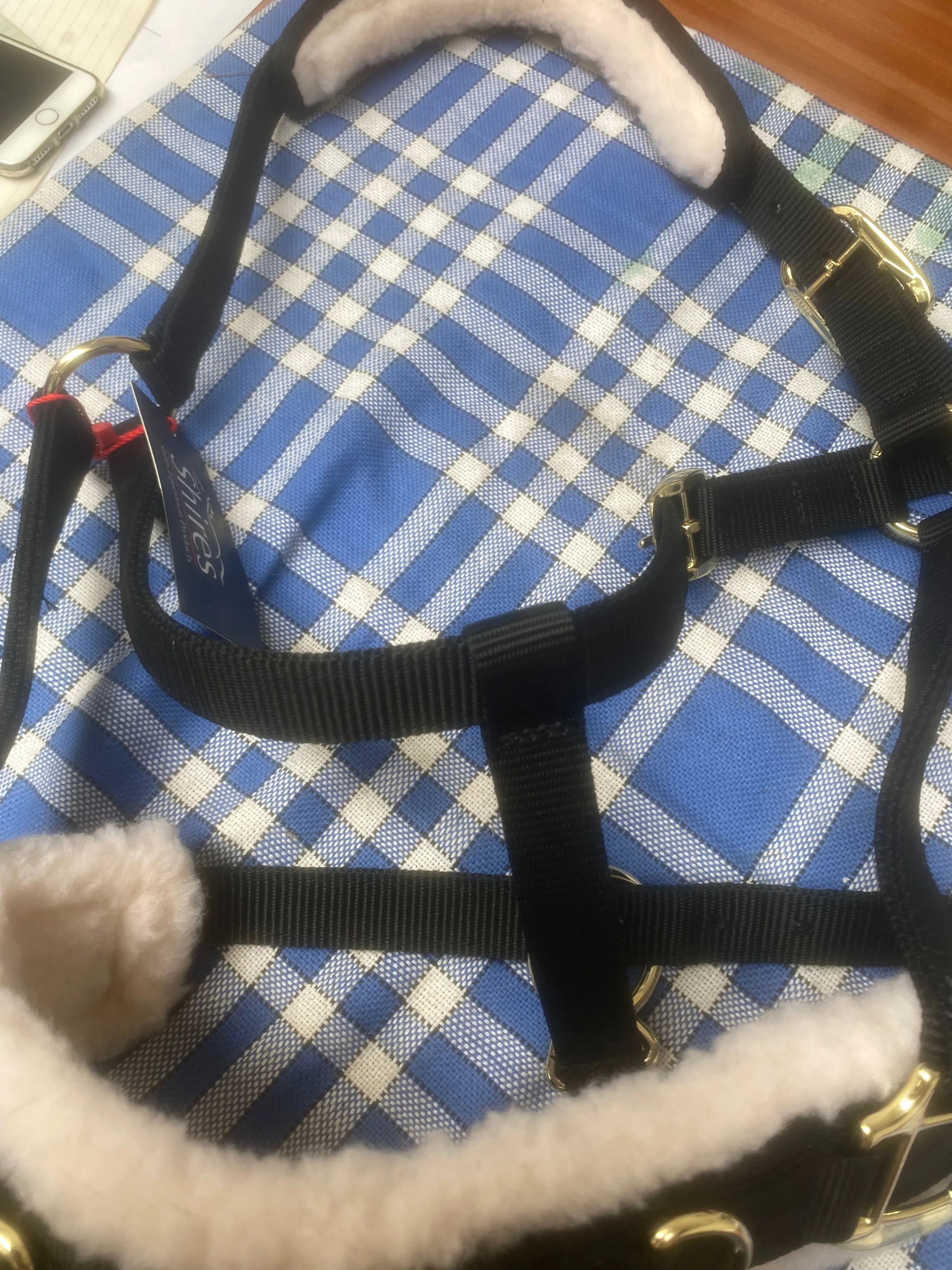 Shires black with brass cavesson headcollar