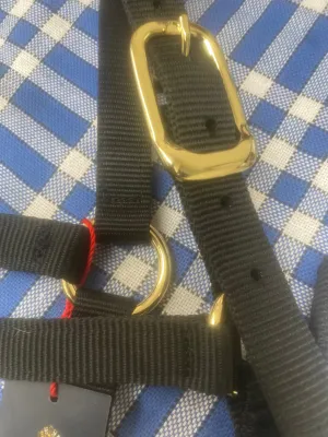 Shires black with brass cavesson headcollar