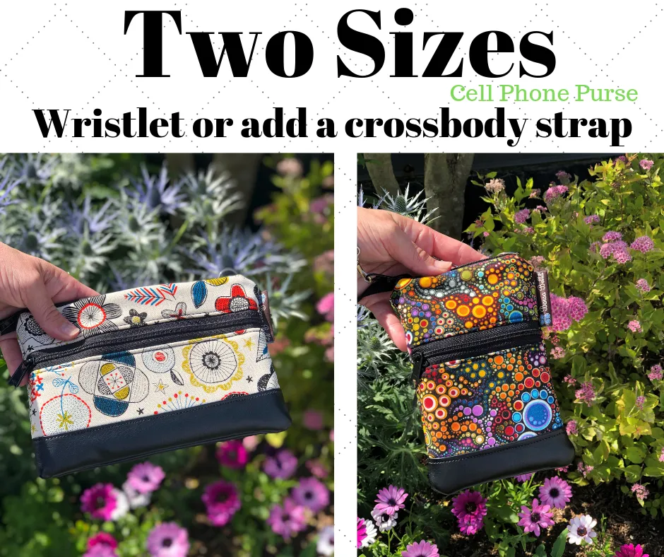 Short Zip Phone Bag - Wristlet Converts to Cross Body Purse - Navy Daisy Chain Fabric