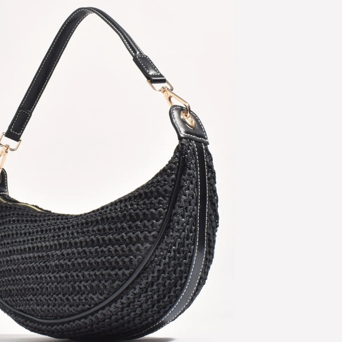 Sienna Crescent Paper Weave Handbag (Black)