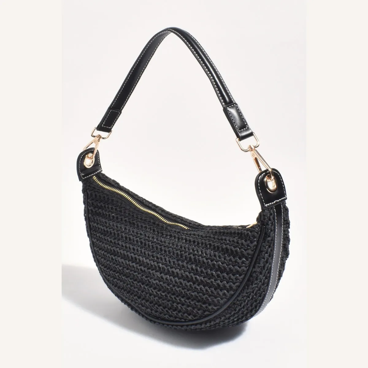 Sienna Crescent Paper Weave Handbag (Black)