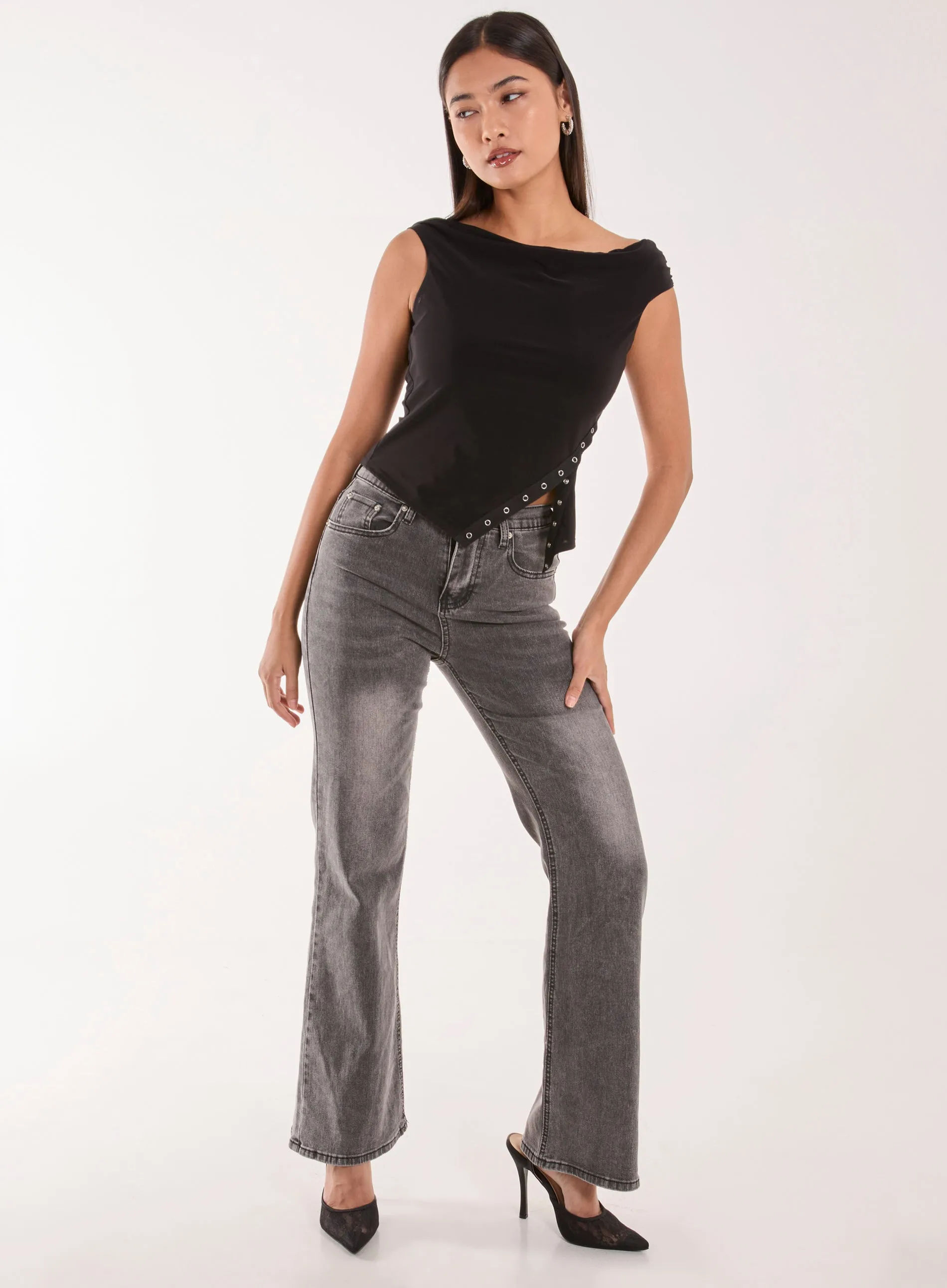 Slinky Off Shoulder Popper Split Top