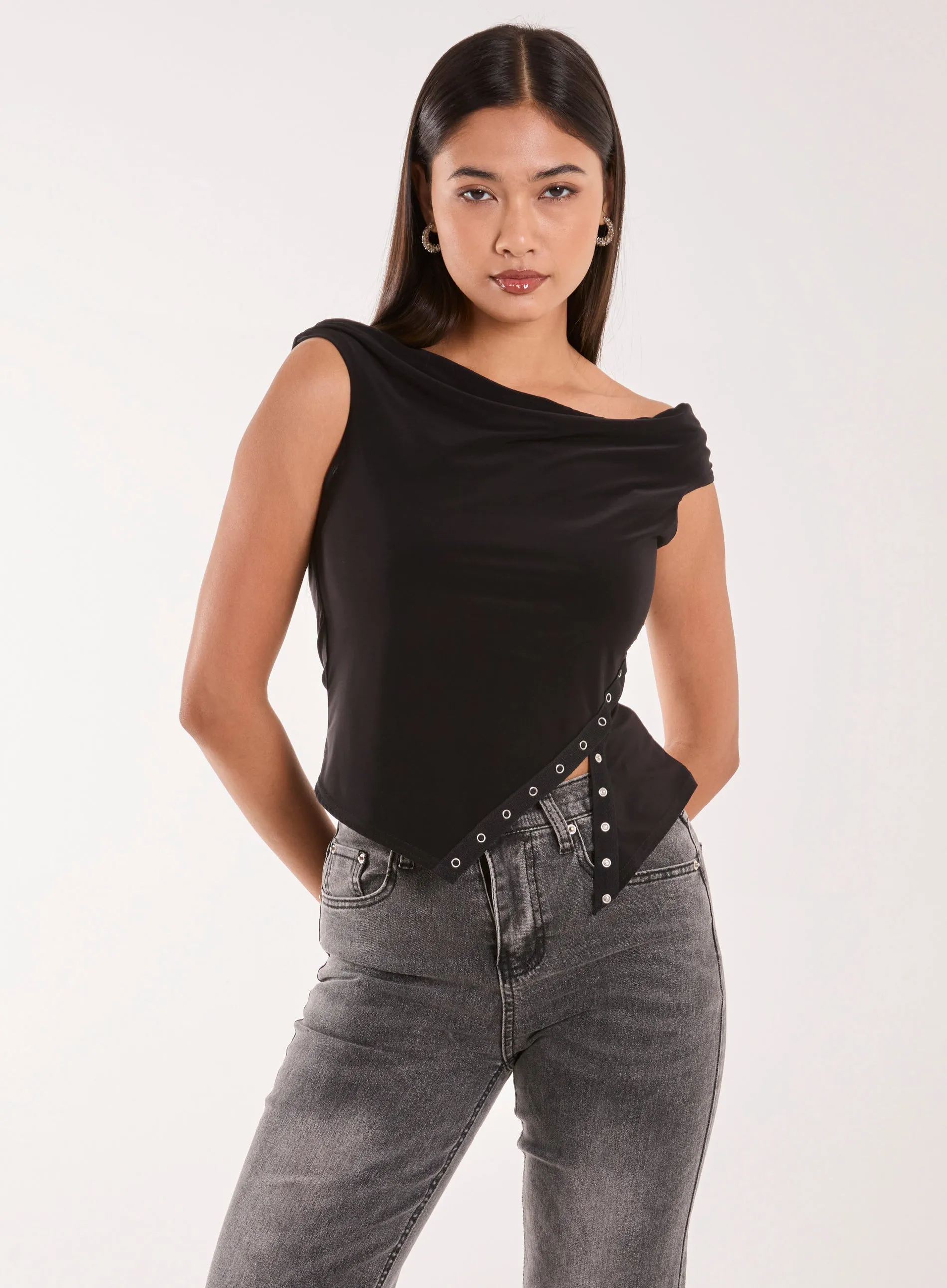 Slinky Off Shoulder Popper Split Top