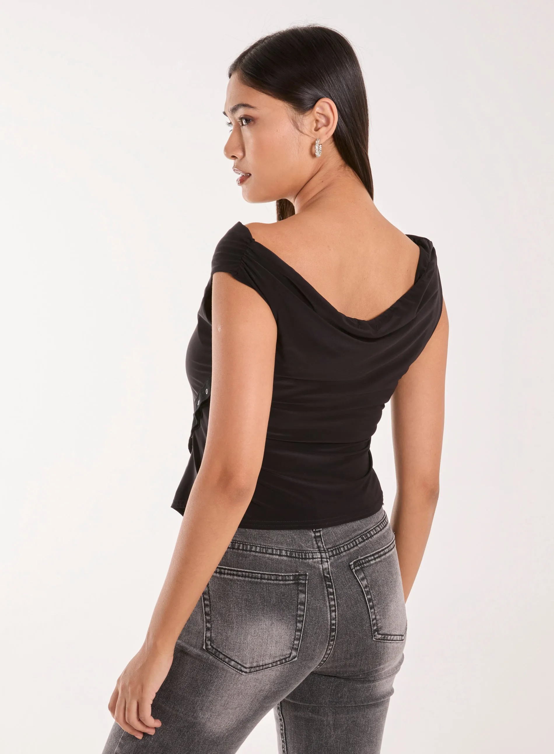 Slinky Off Shoulder Popper Split Top