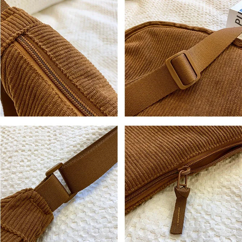 ✨Soft & Stylish Corduroy Shoulder Bag 🌈 - Fun Retro Tote for Trendy Adventures! 🎒💕