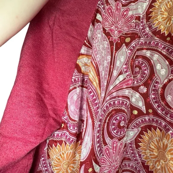 Soft Surroundings Knit Open Front Paisley Patterned Back Raspberry Pink Cardigan