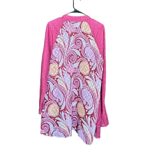 Soft Surroundings Knit Open Front Paisley Patterned Back Raspberry Pink Cardigan