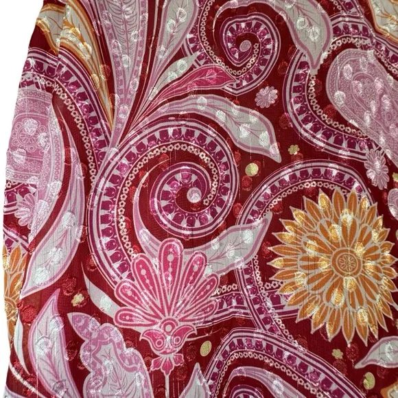 Soft Surroundings Knit Open Front Paisley Patterned Back Raspberry Pink Cardigan