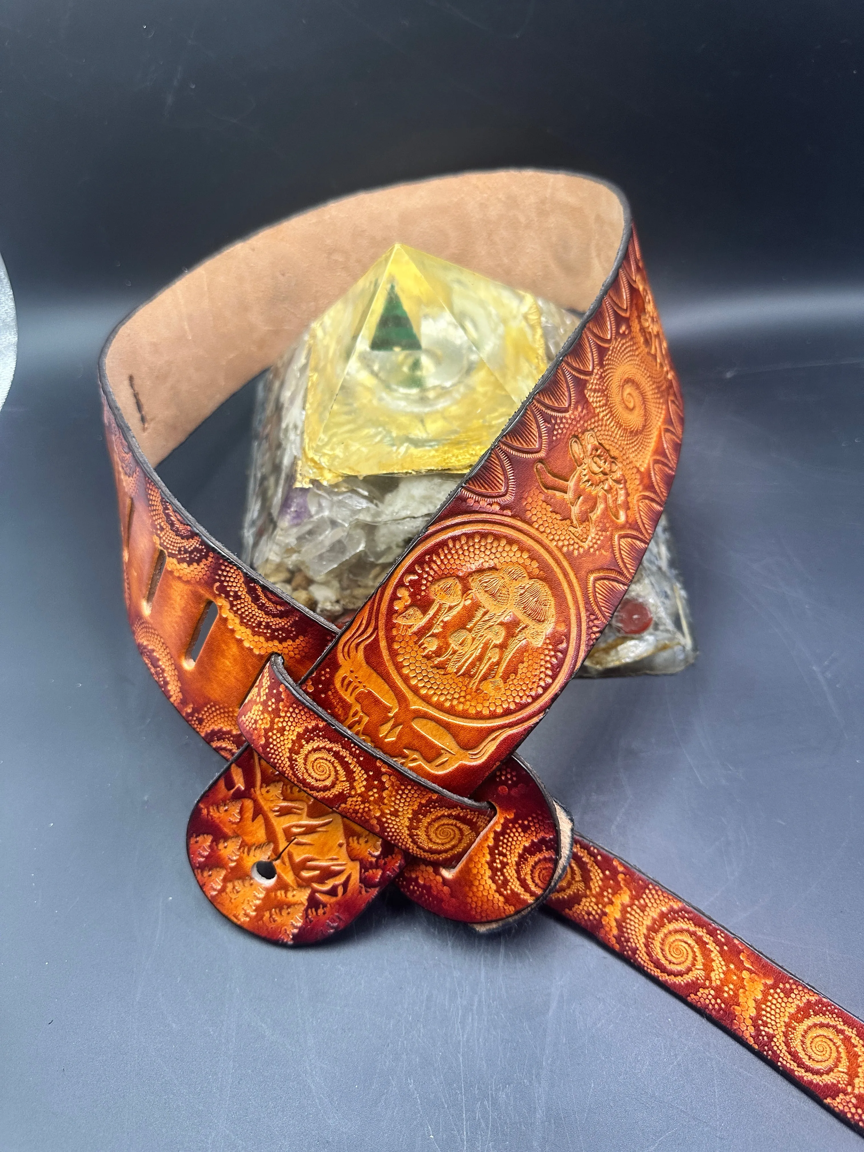 Stamped Leather Guitar Strap Unlined - Grateful