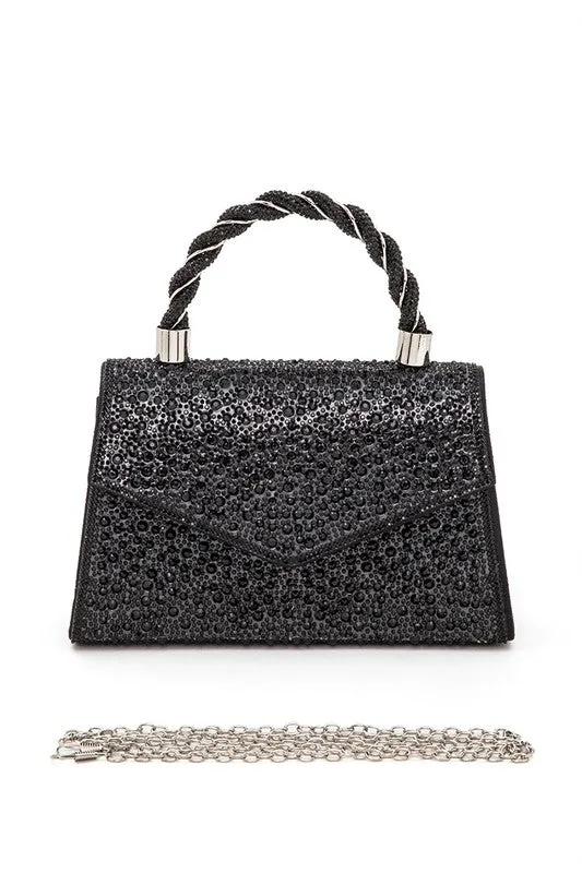 Statement Rhinestone Top Handle Clutch Bag