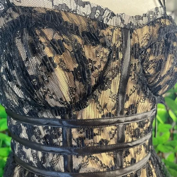 Steve Madden Black Lace Hi-Low Midi Dress with Nude Lining XS NWT Retail $129