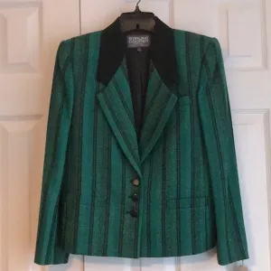 Stirling Cooper Vintage Kelly Green And Black Boxy Jacket Wool Big Shoulders