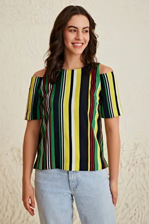 Stripe Cold Shoulder Top