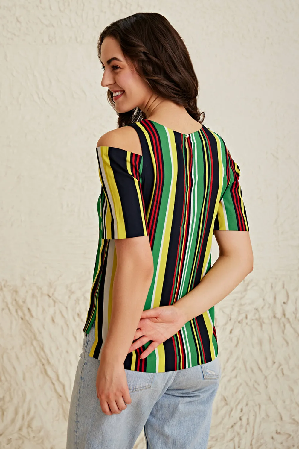 Stripe Cold Shoulder Top