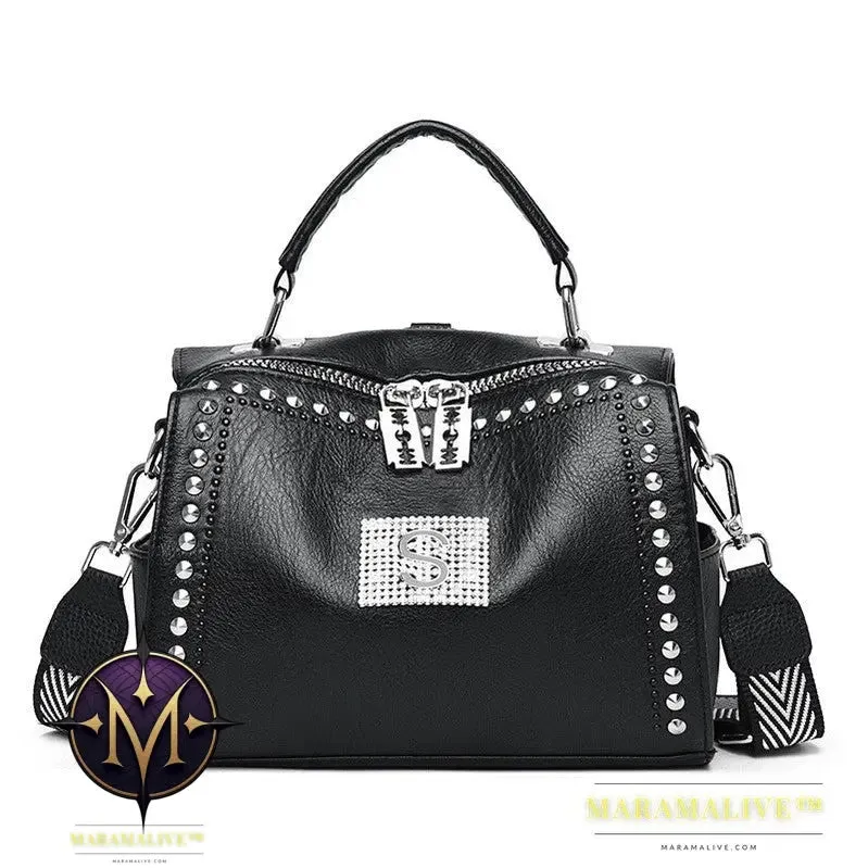 Studded Pillow Bag Soft Leather Retro One-shoulder Diagonal Bag All-match Tassel Handbag Multi-purpose Ladies Backpack