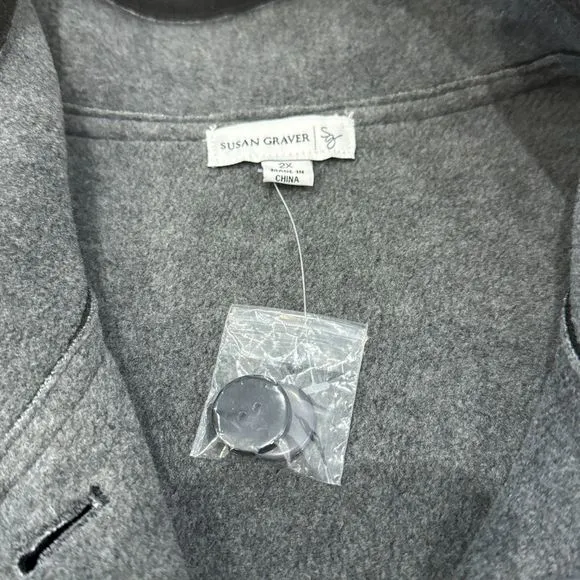 Susan Graver Reversible Weekend Fleece Coat in Black and Gray - Women's 2X