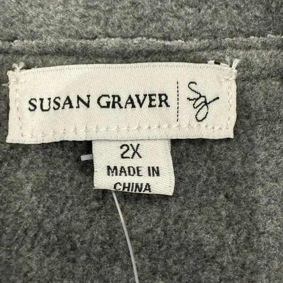 Susan Graver Reversible Weekend Fleece Coat in Black and Gray - Women's 2X