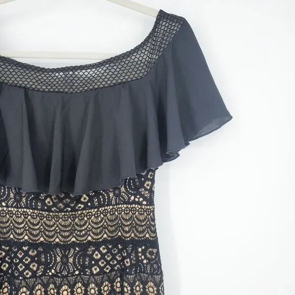 Tadashi Shoji Alexia Black Lace Off-Shoulder Cocktail/Evening Dress 00