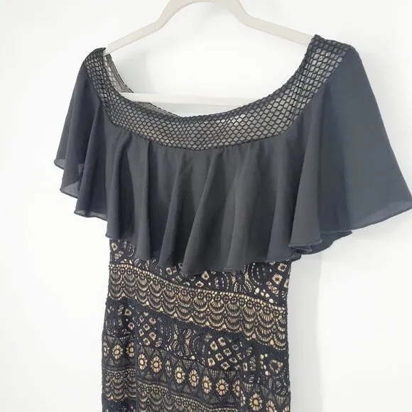 Tadashi Shoji Alexia Black Lace Off-Shoulder Cocktail/Evening Dress 00