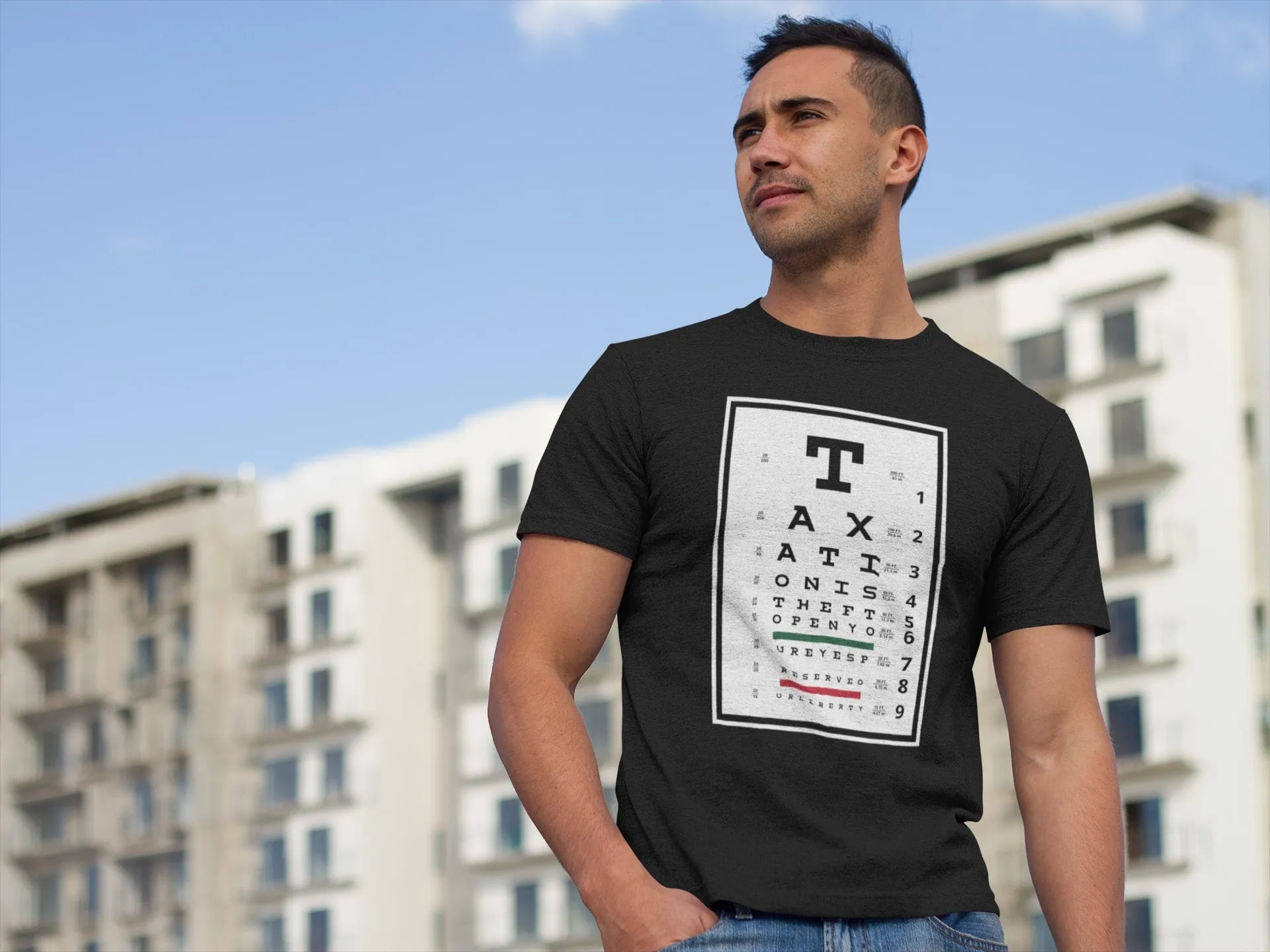 Taxation is Theft Eye Chart Economy T Shirt