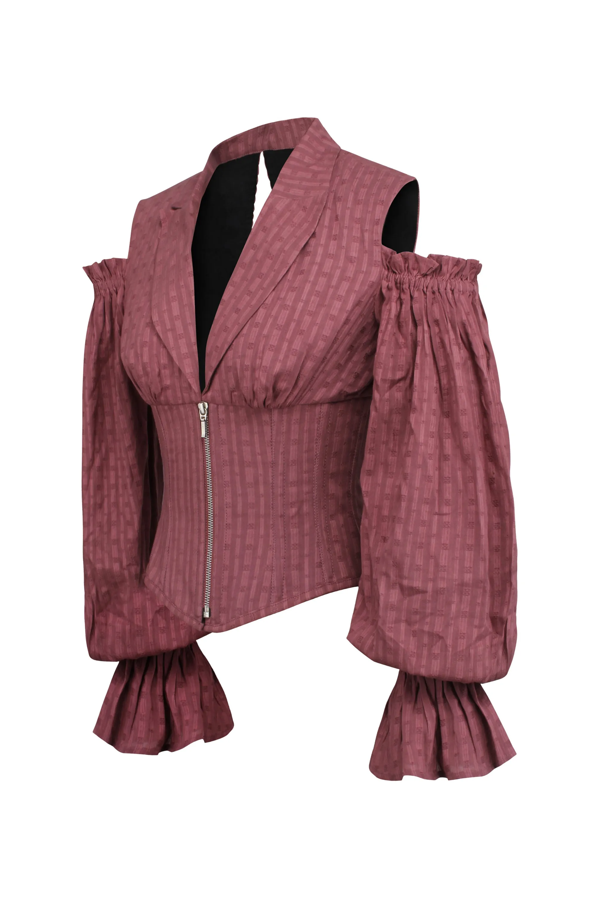 Terracotta Corset Top with Front Zip and Long Sleeves