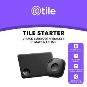 TILE STARTER 2-PACK (2024) BLUETOOTH TRACKING DEVICES - BLACK, 
 (1 MATE & 1 SLIM)