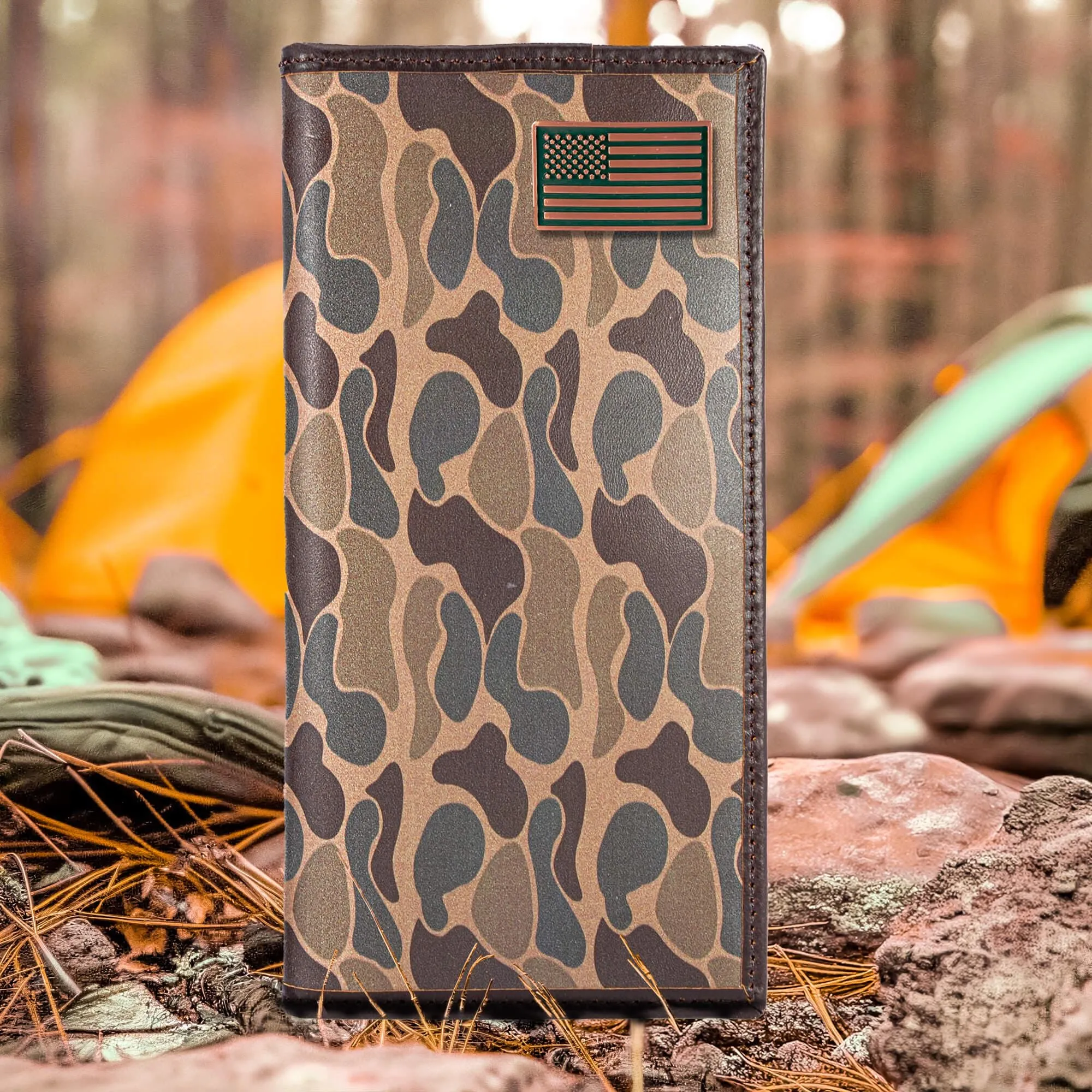 USA Flag Men's Secretary Old School Camo Leather Wallet.