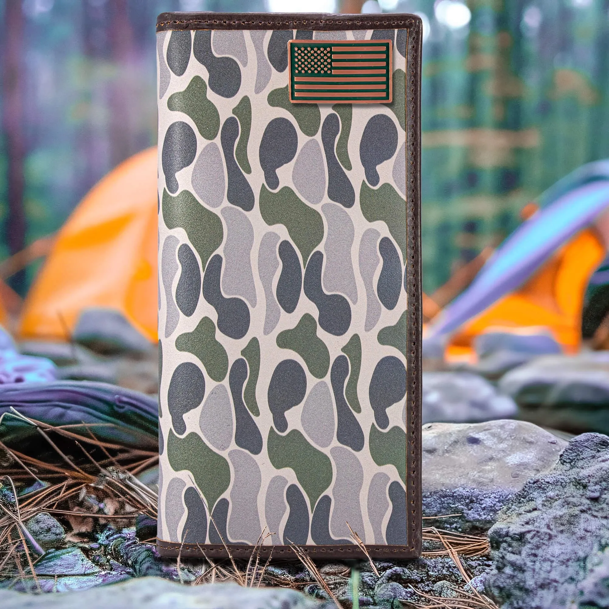 USA Flag Men's Secretary Old School Camo Leather Wallet.