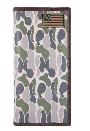USA Flag Men's Secretary Old School Camo Leather Wallet.