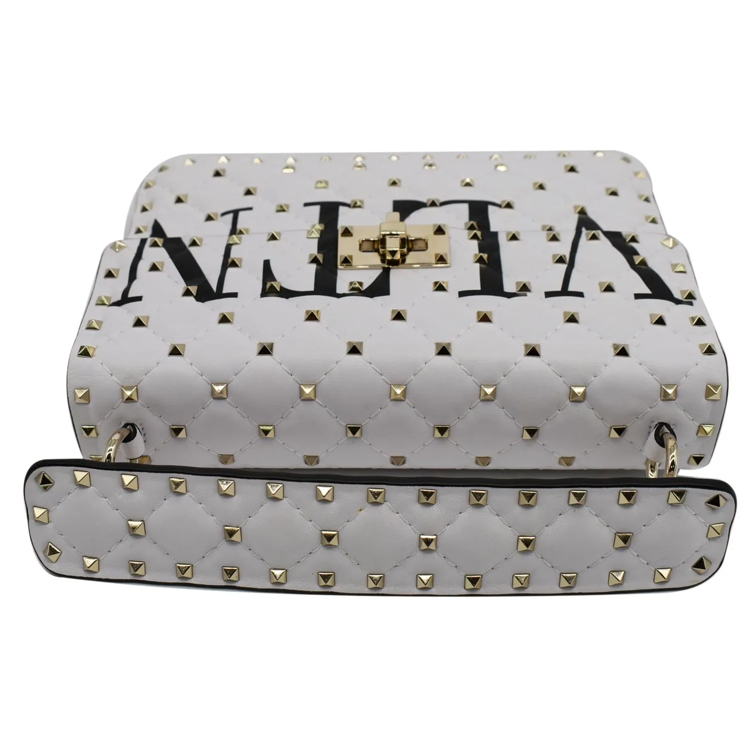 VALENTINO Medium Rockstud Spike Quilted Leather Tote Crossbody Bag White