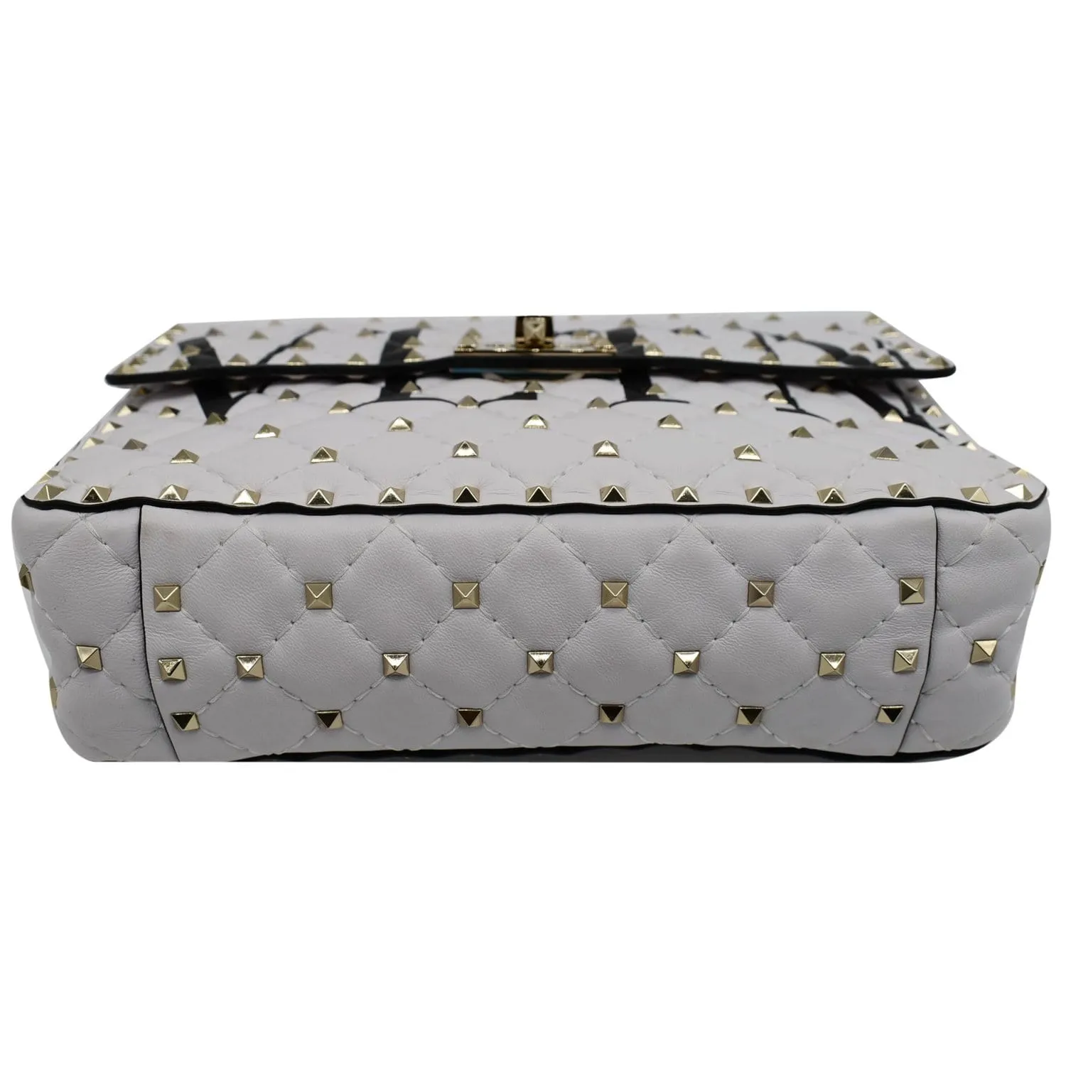 VALENTINO Medium Rockstud Spike Quilted Leather Tote Crossbody Bag White