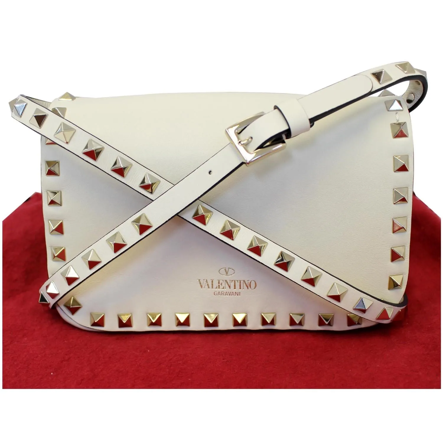 Valentino Rockstud Mini Flap Leather Crossbody Bag Ivory