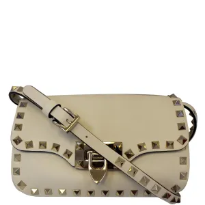 Valentino Rockstud Mini Flap Leather Crossbody Bag Ivory